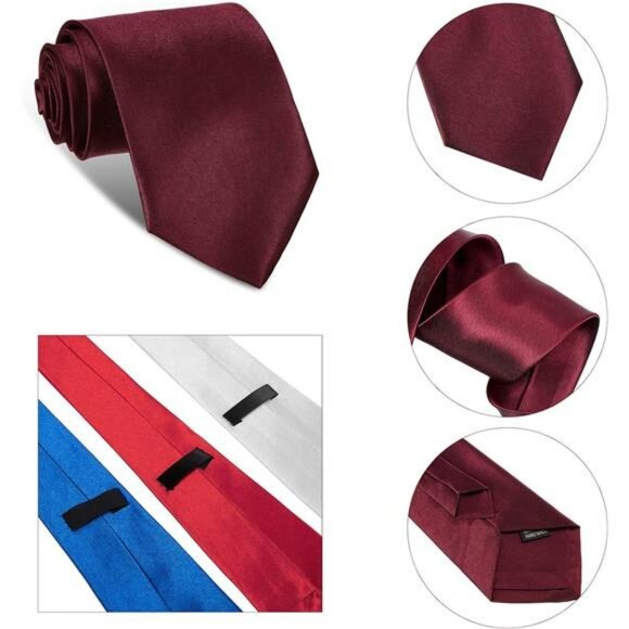 mens satin necktie set solid color ties formal wedding business office accessori - Picture 3 of 8